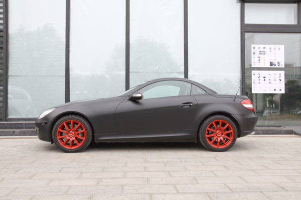 奔驰slk350全车亚光黑车身改色案例