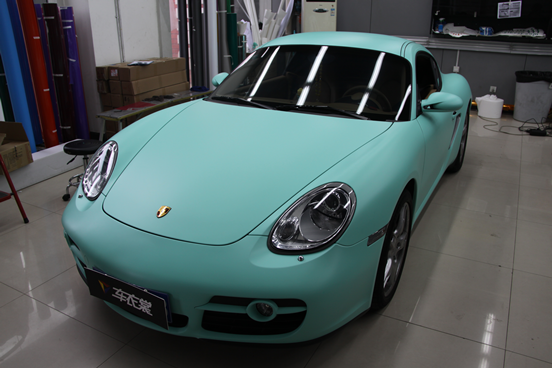 车衣裳保时捷卡曼全车亚光蒂芙尼蓝车身改色案例