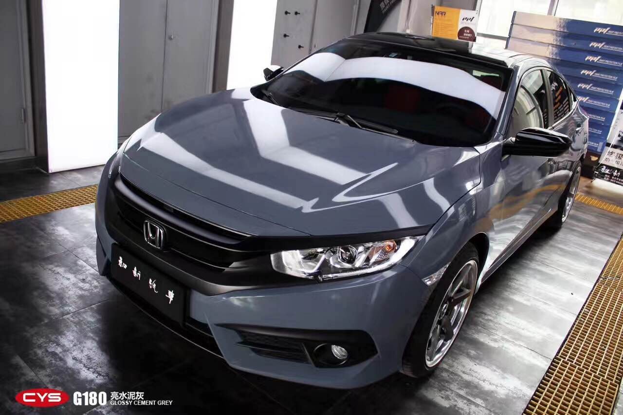 水泥风本田思域亮水泥灰车身改色贴膜