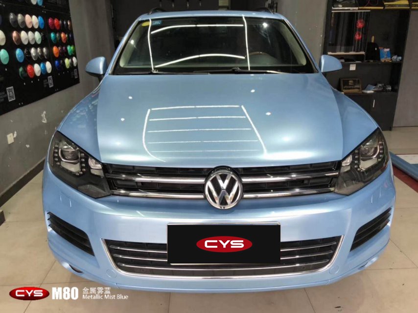 大众途锐金属雾蓝M80汽车改色 大众途锐金属雾蓝M80汽车改色