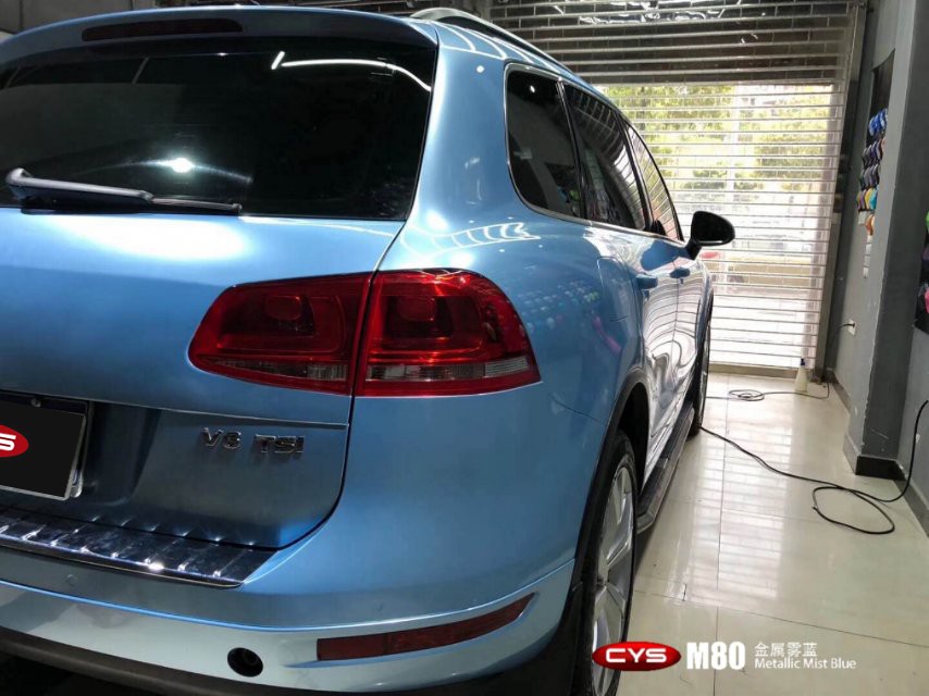 大众途锐金属雾蓝M80汽车改色 大众途锐金属雾蓝M80汽车改色