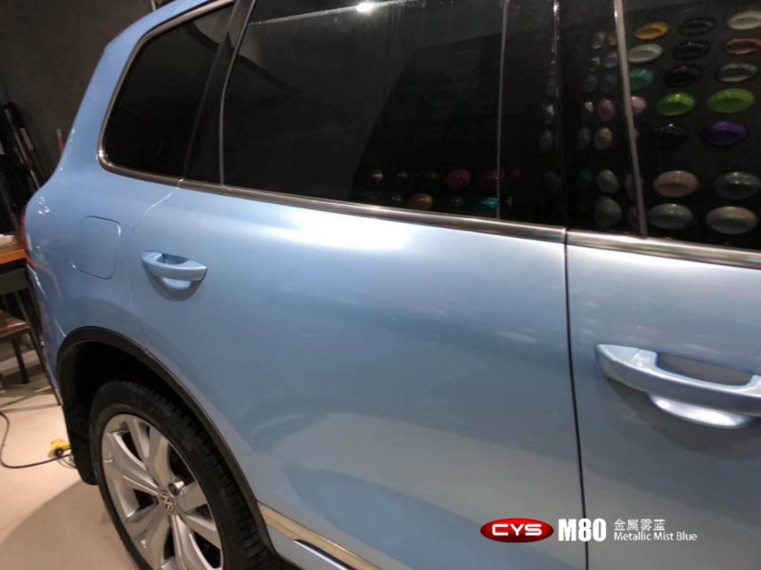 大众途锐金属雾蓝M80汽车改色 大众途锐金属雾蓝M80汽车改色